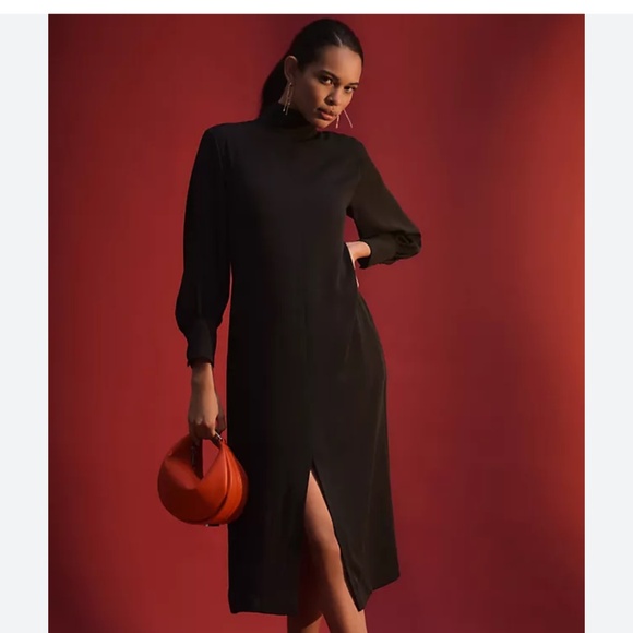 NWT Anthropologie Maeve Long-Sleeve Mock-Neck Midi Dress - Picture 1 of 7